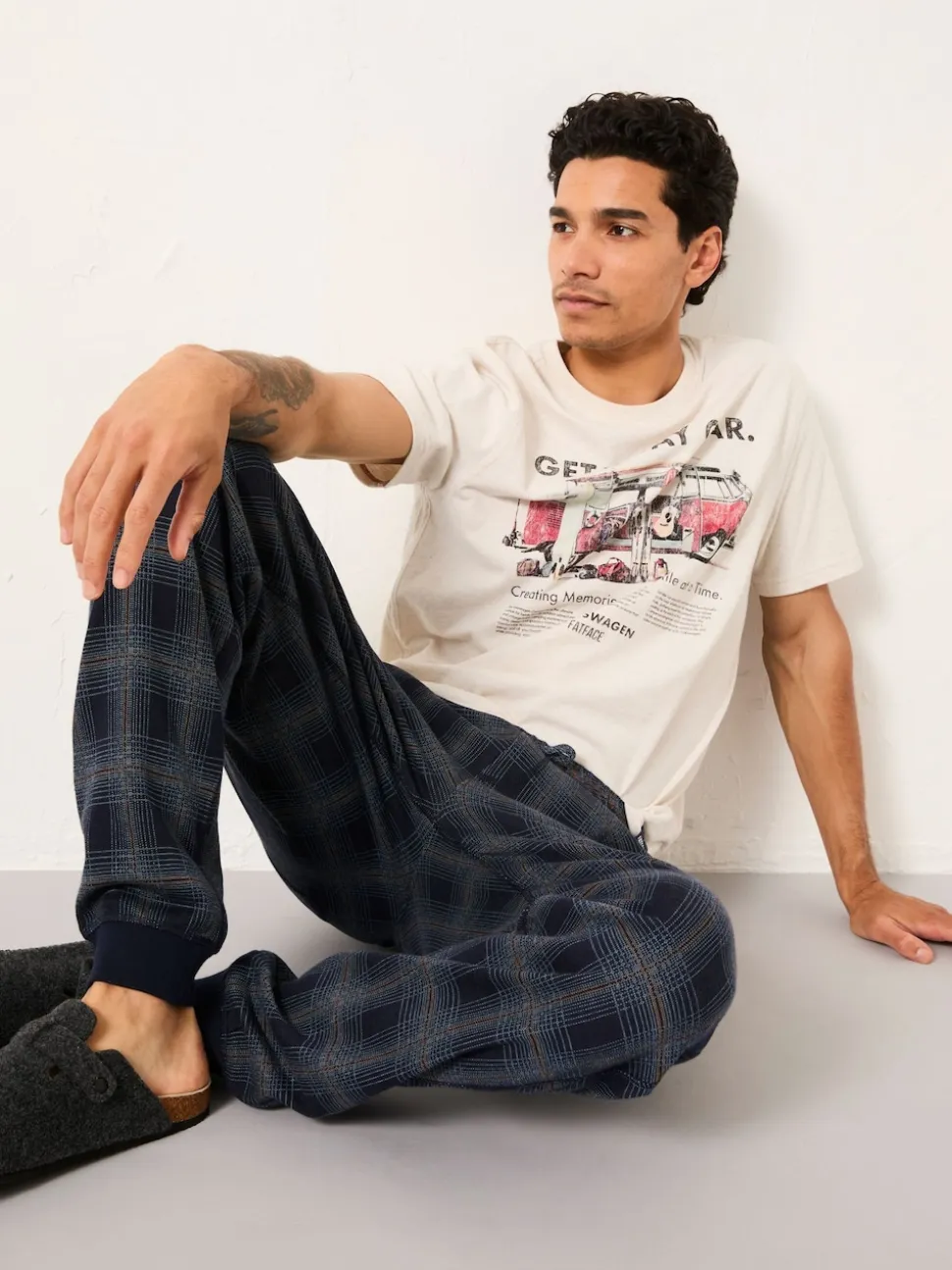 FatFace Kemble Navy Check Cuffed Pyjama Bottoms