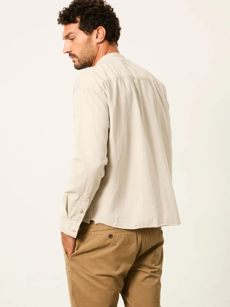 FatFace Light Natural Long Sleeve Grandad Utility Shirt
