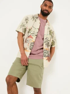 FatFace Light Natural Short Sleeve Scene Print Shirt