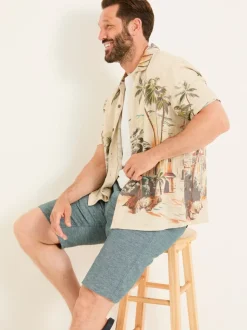 FatFace Mawes Dark Teal Cotton Linen Chino Shorts