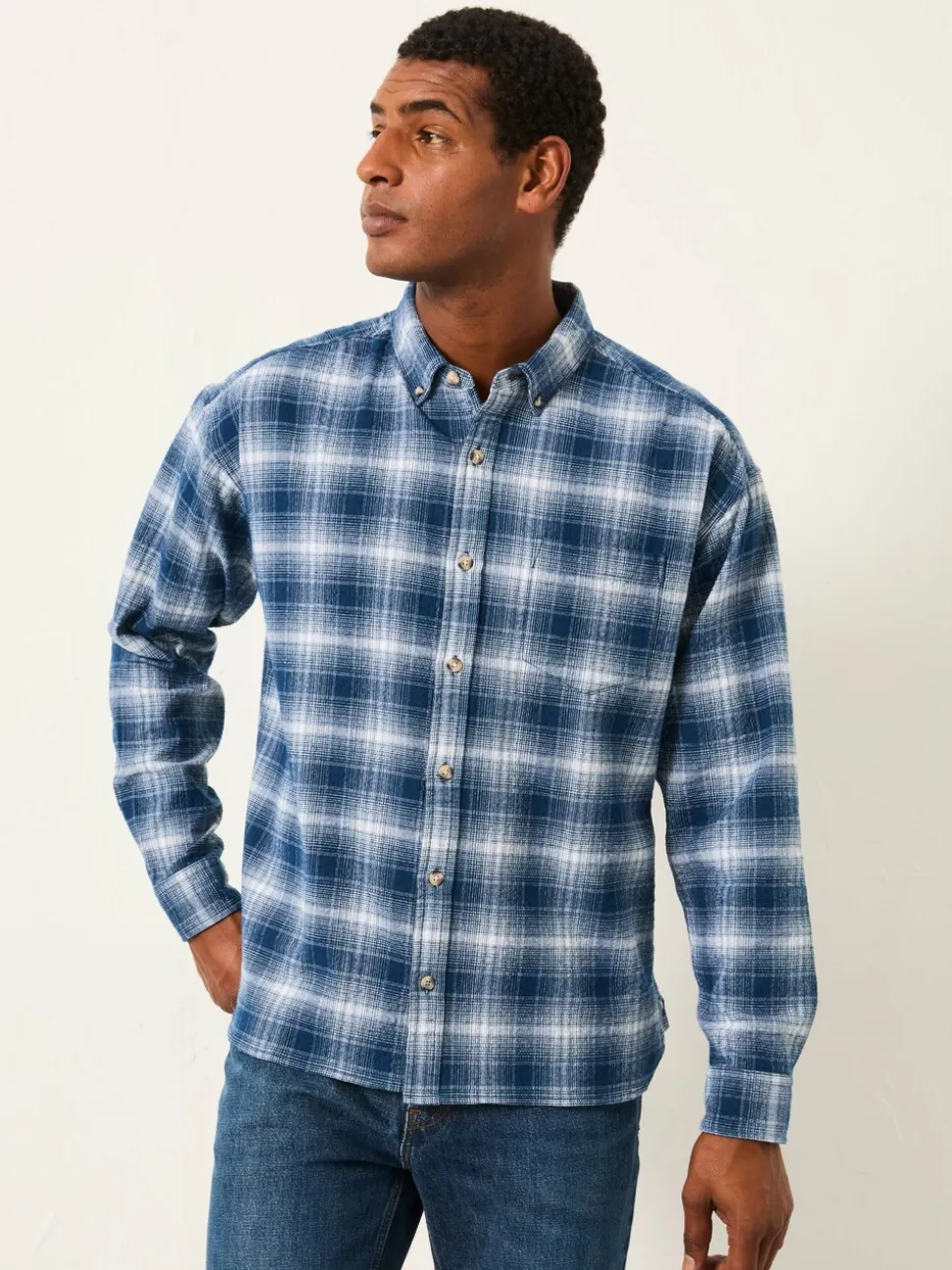 FatFace Morley Blue Long Sleeve Relaxed Fit Check Shirt