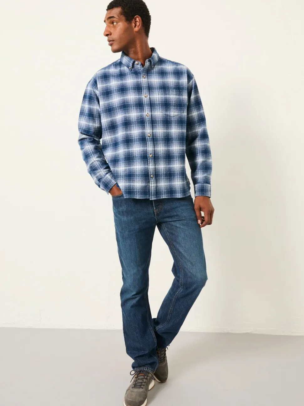 FatFace Morley Blue Long Sleeve Relaxed Fit Check Shirt
