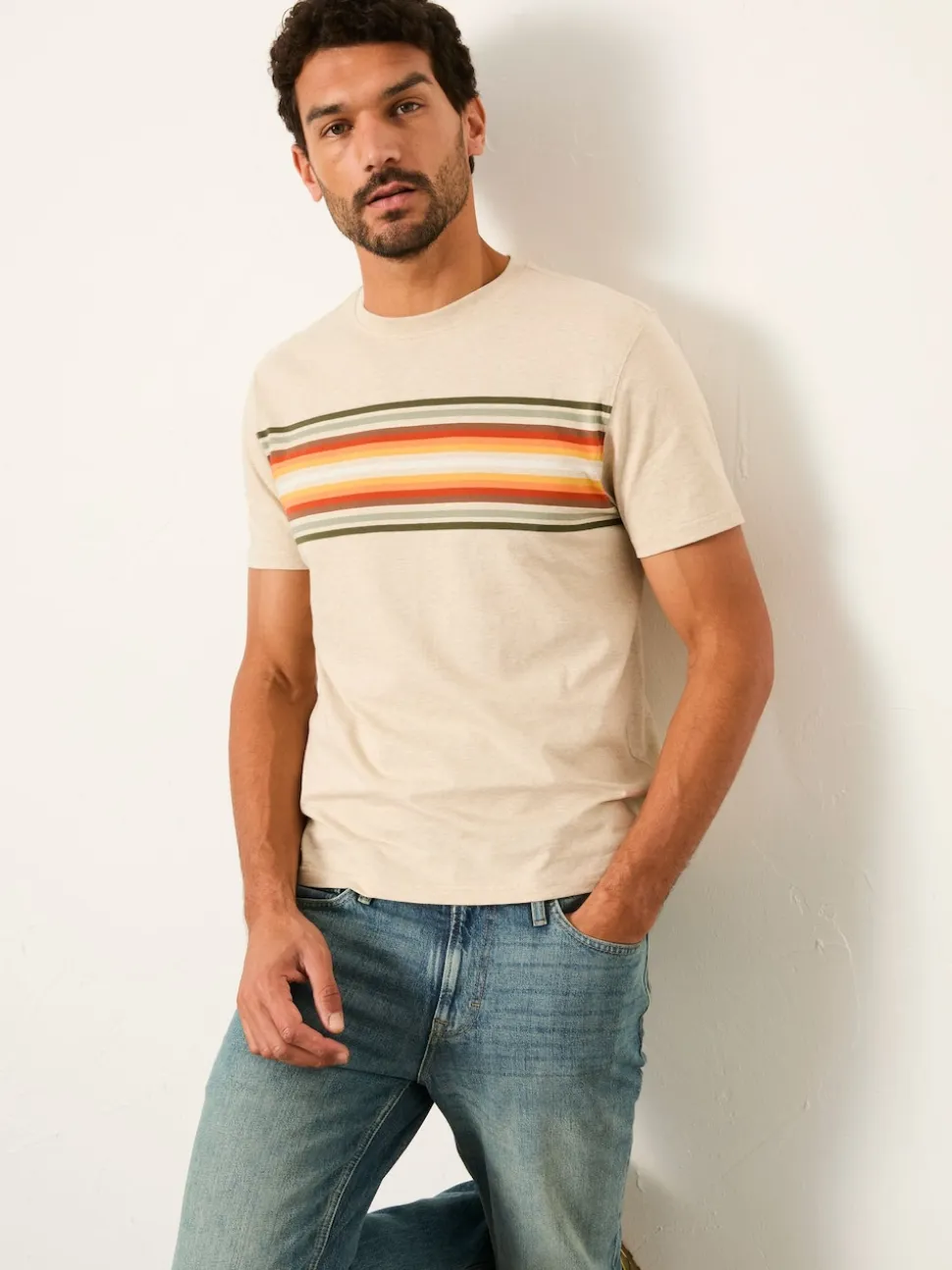 FatFace Natural Chest Stripe Tshirt