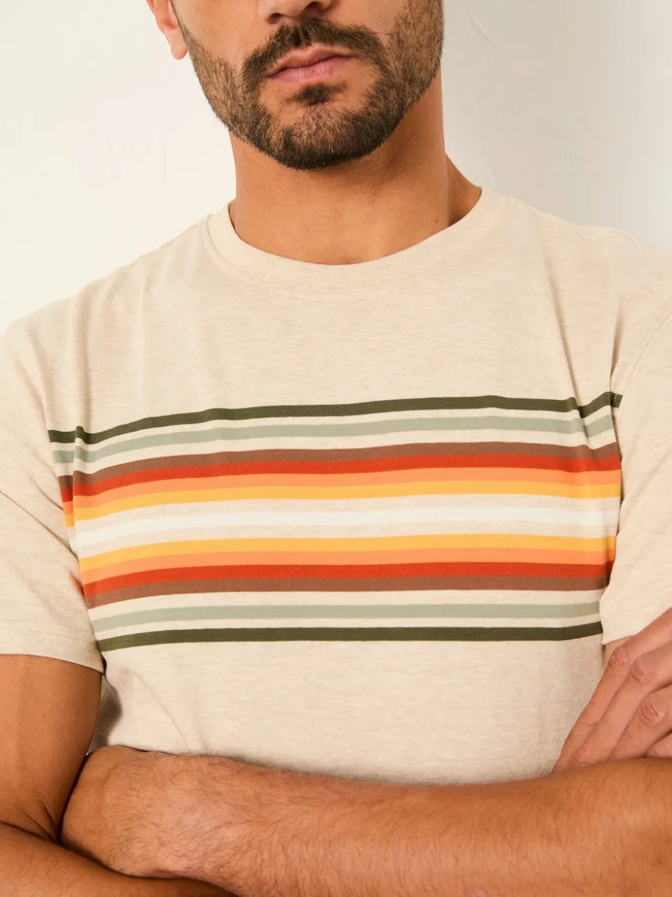 FatFace Natural Chest Stripe Tshirt