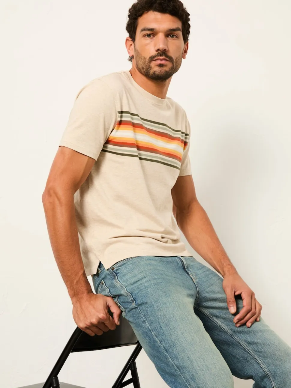 FatFace Natural Chest Stripe Tshirt