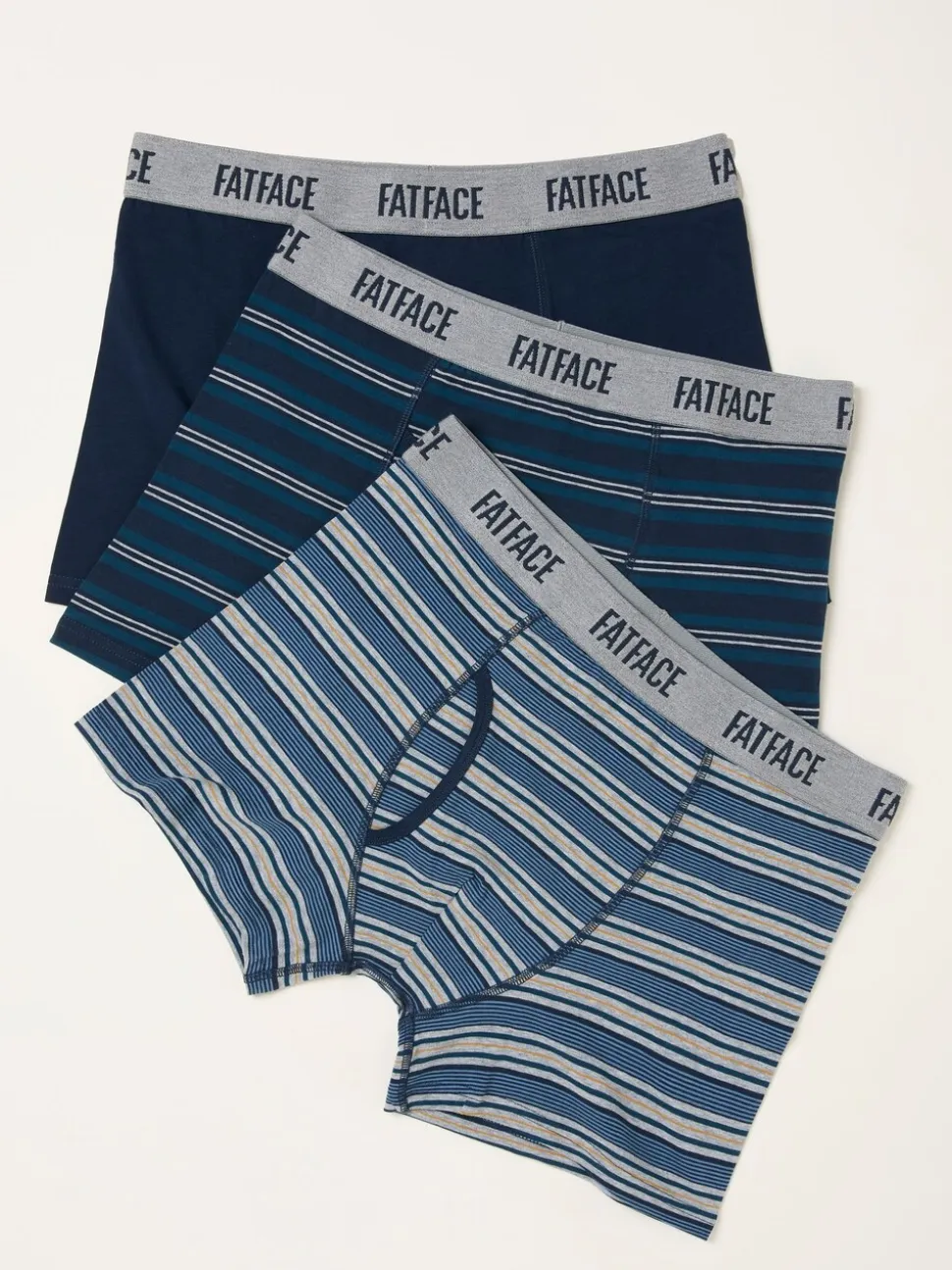 FatFace Navy 3 Pack of Stripe Boxers