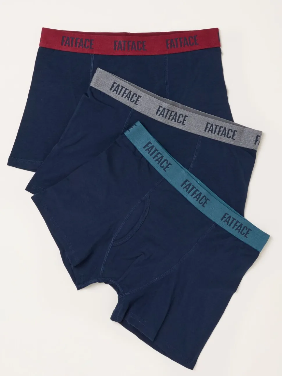 FatFace Navy 3 Pairs of Contrast Waistband Boxers