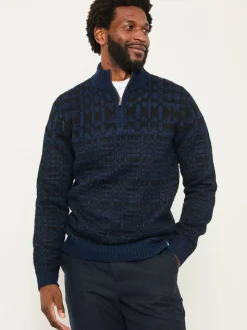 FatFace Navy Blanket Half Neck Knitted Jumper