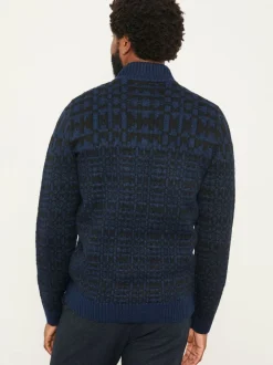 FatFace Navy Blanket Half Neck Knitted Jumper