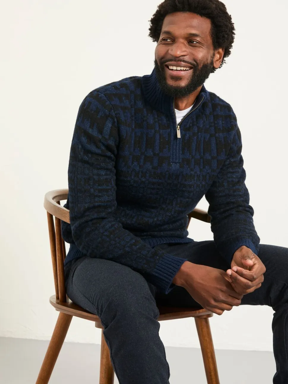 FatFace Navy Blanket Half Neck Knitted Jumper