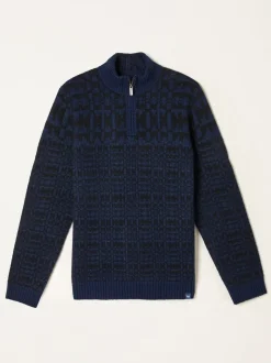 FatFace Navy Blanket Half Neck Knitted Jumper