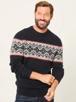 FatFace Navy Snowflake Fairisle Knitted Crew Neck Jumper