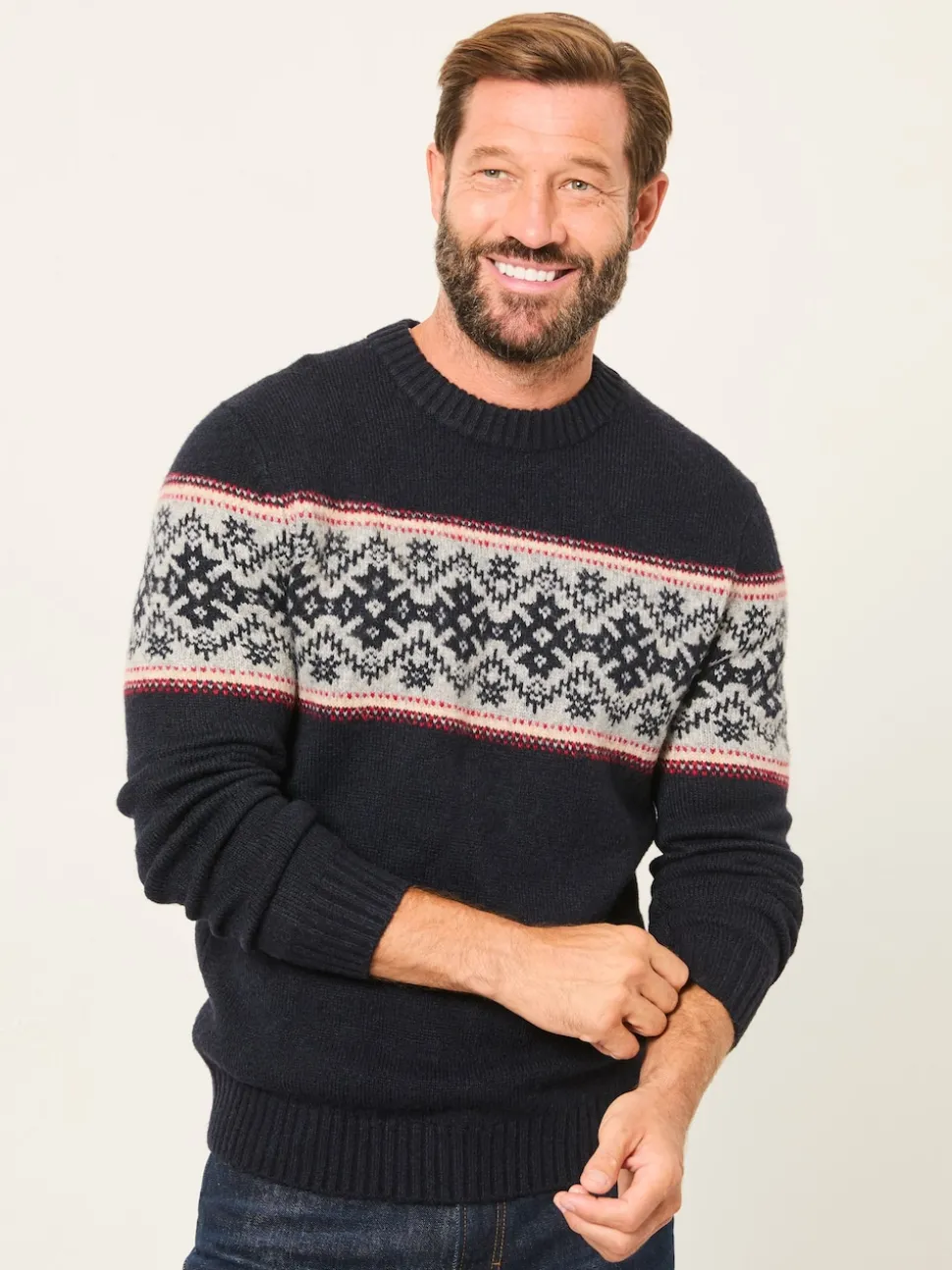FatFace Navy Snowflake Fairisle Knitted Crew Neck Jumper