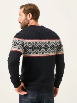 FatFace Navy Snowflake Fairisle Knitted Crew Neck Jumper