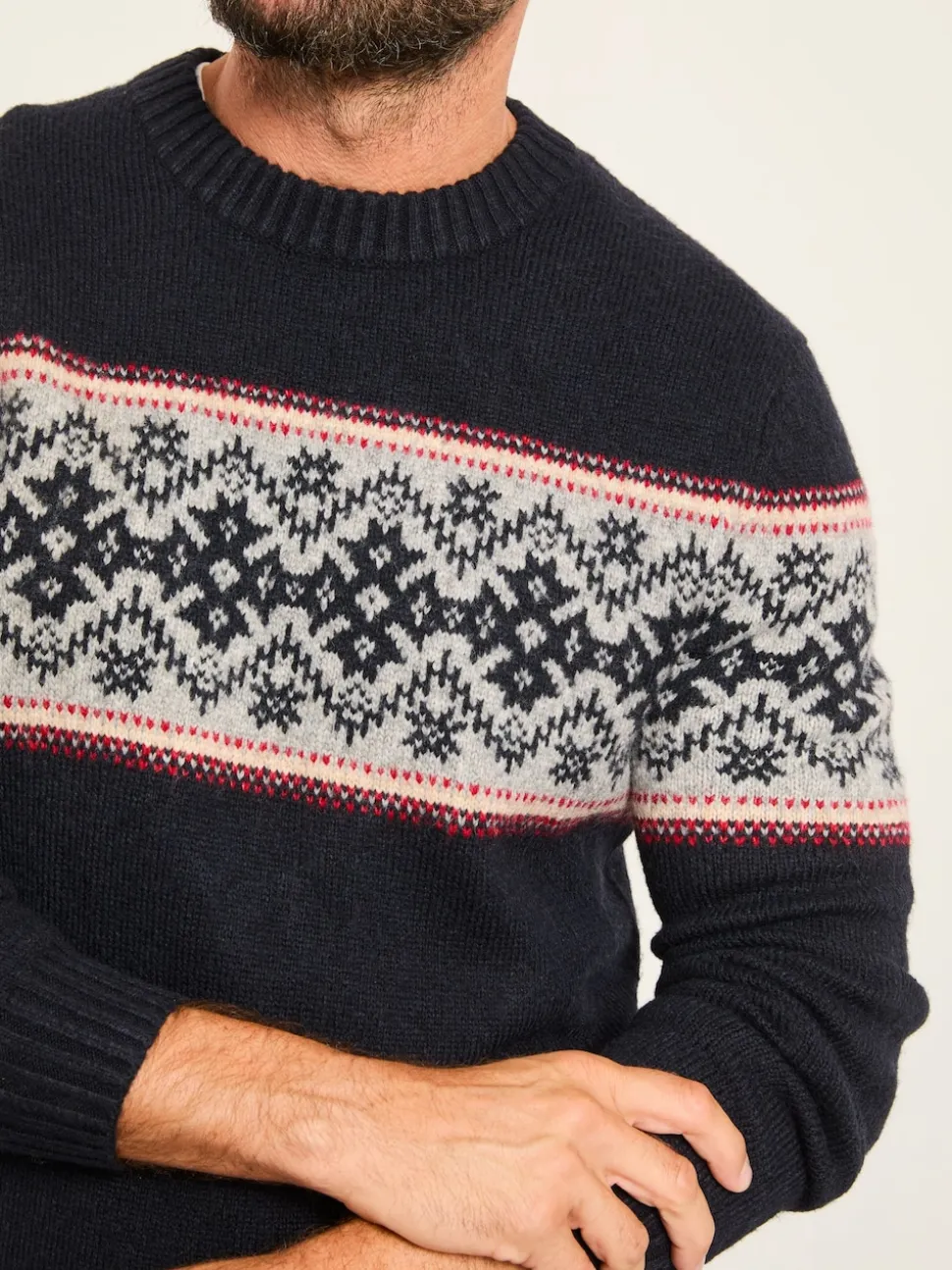 FatFace Navy Snowflake Fairisle Knitted Crew Neck Jumper