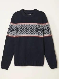 FatFace Navy Snowflake Fairisle Knitted Crew Neck Jumper
