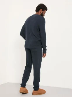 FatFace Navy Textured Long Sleeve Crew T-Shirt
