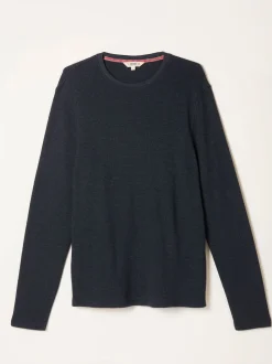 FatFace Navy Textured Long Sleeve Crew T-Shirt