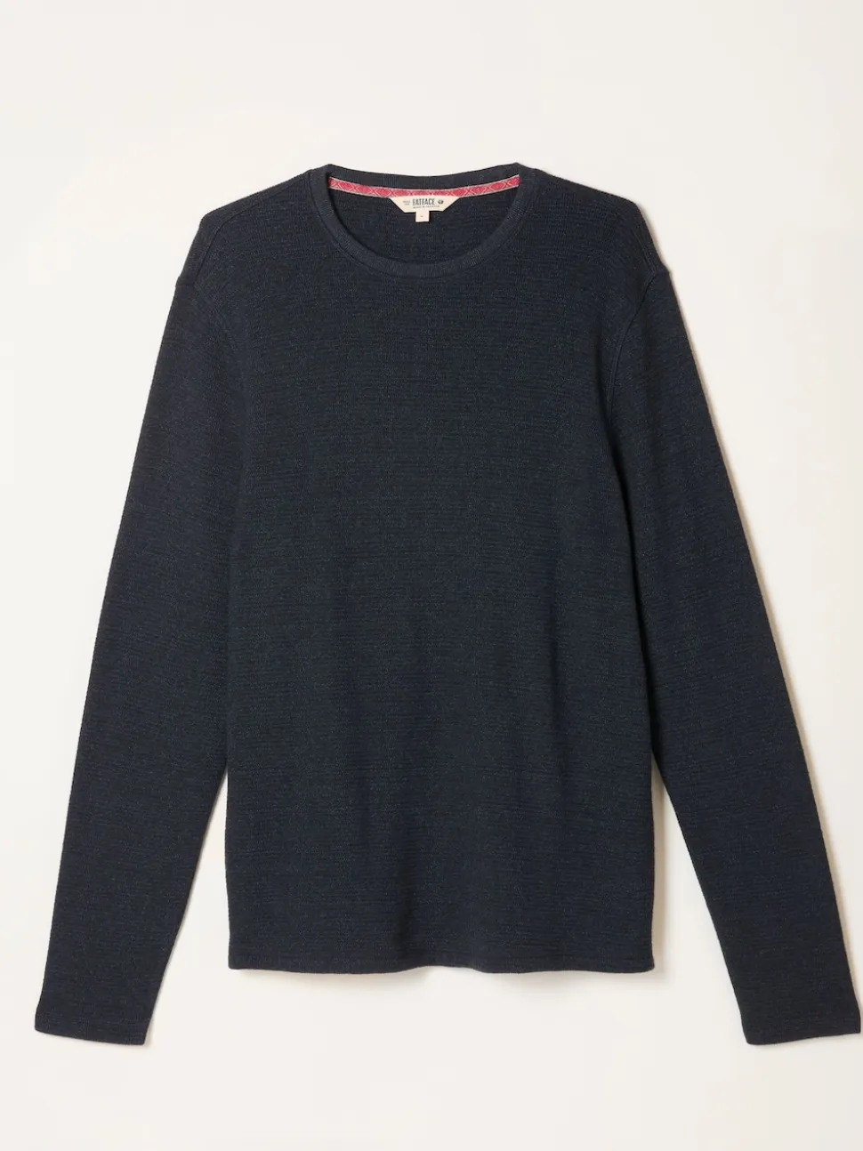 FatFace Navy Textured Long Sleeve Crew T-Shirt