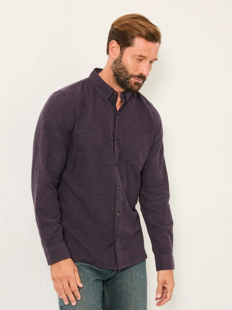 FatFace Oxlow Purple Long Sleeve Plain Shirt