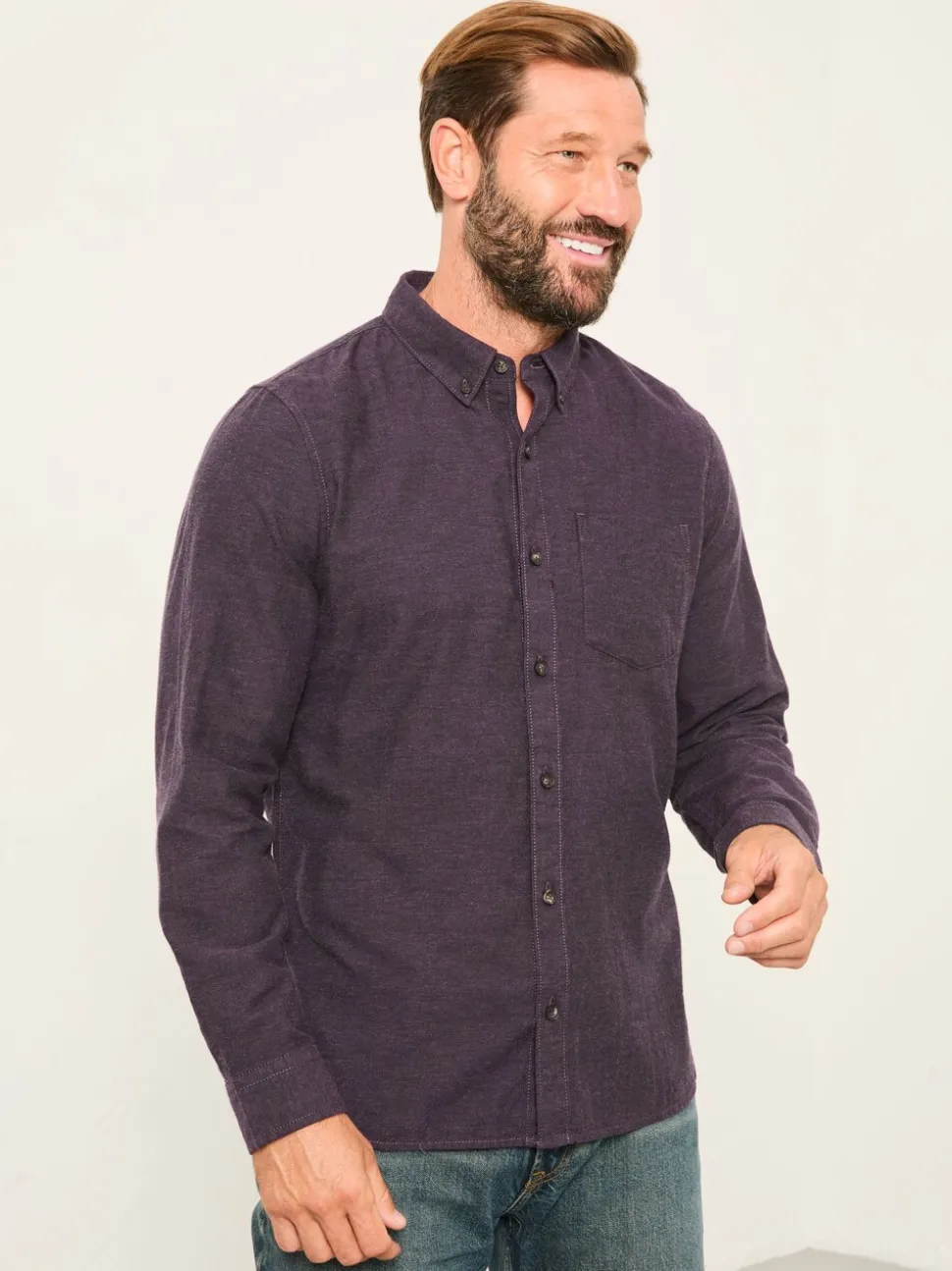 FatFace Oxlow Purple Long Sleeve Plain Shirt
