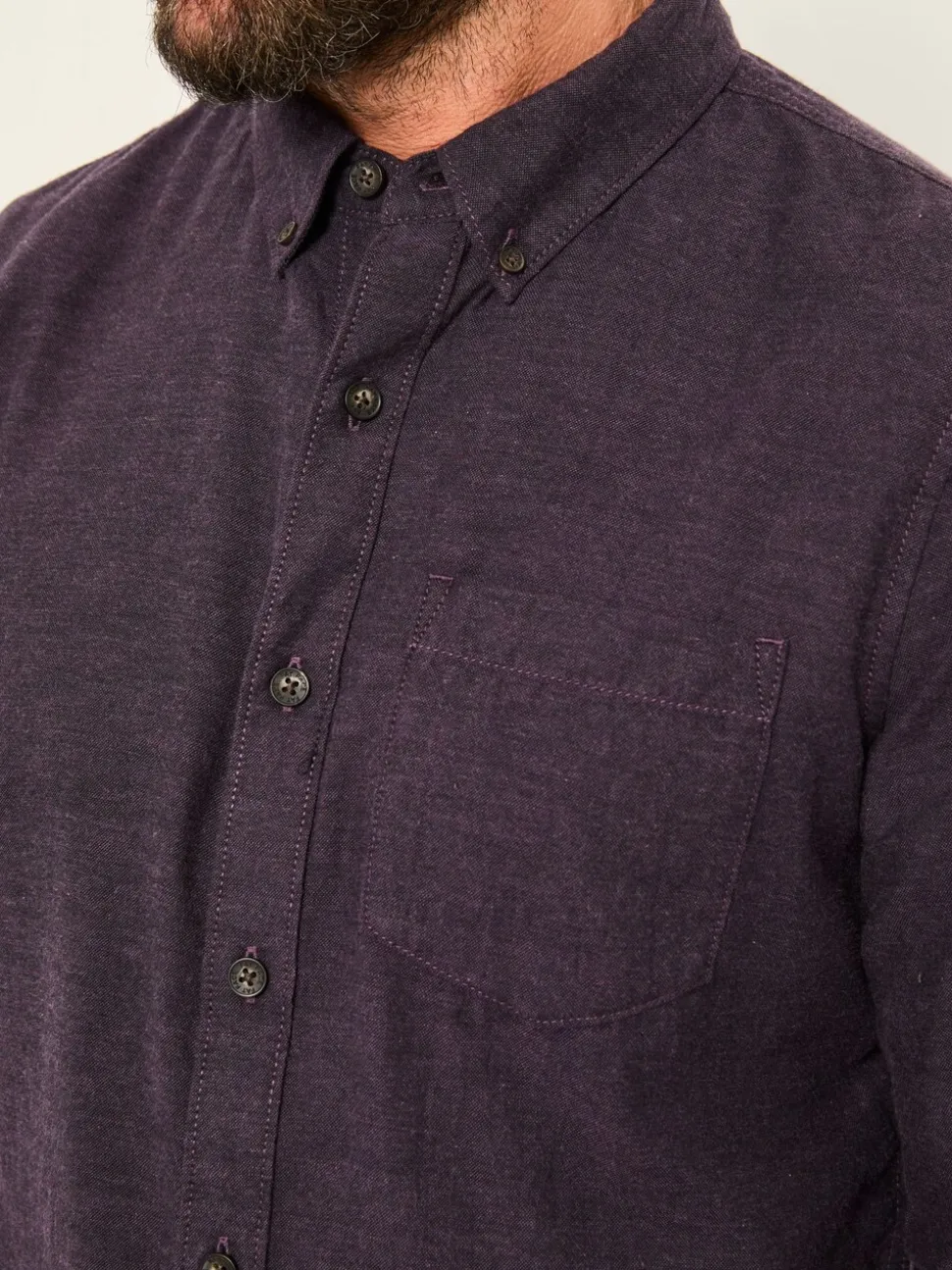 FatFace Oxlow Purple Long Sleeve Plain Shirt