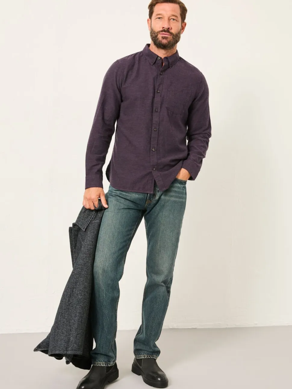FatFace Oxlow Purple Long Sleeve Plain Shirt