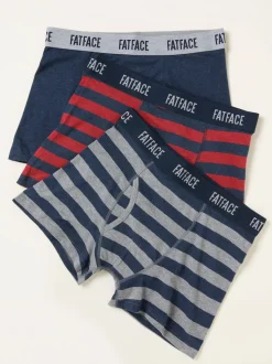 FatFace Red 3 Pack of Wide Stripe Boxers