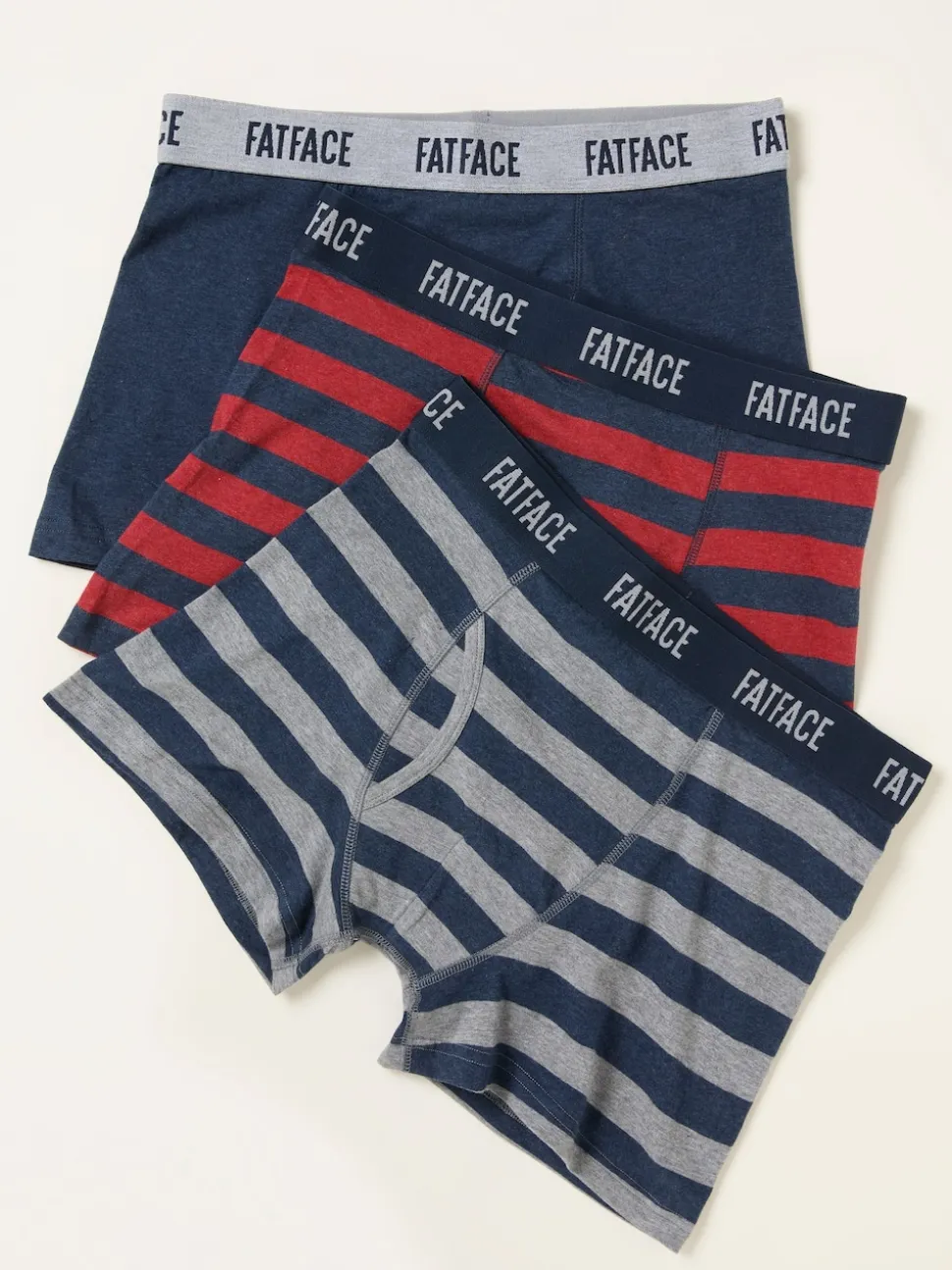 FatFace Red 3 Pack of Wide Stripe Boxers