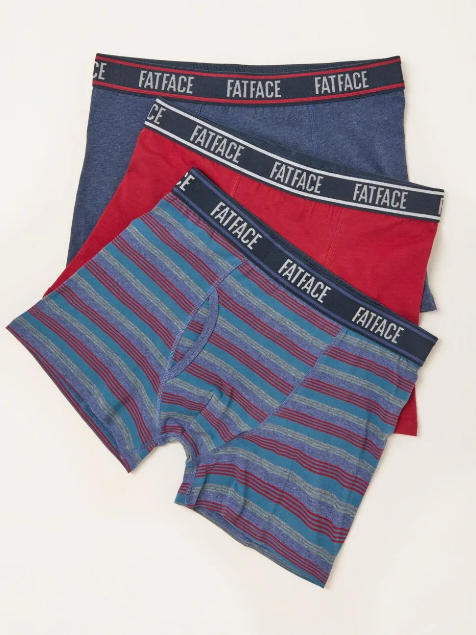 FatFace Red 3 Pack Stripe Boxers