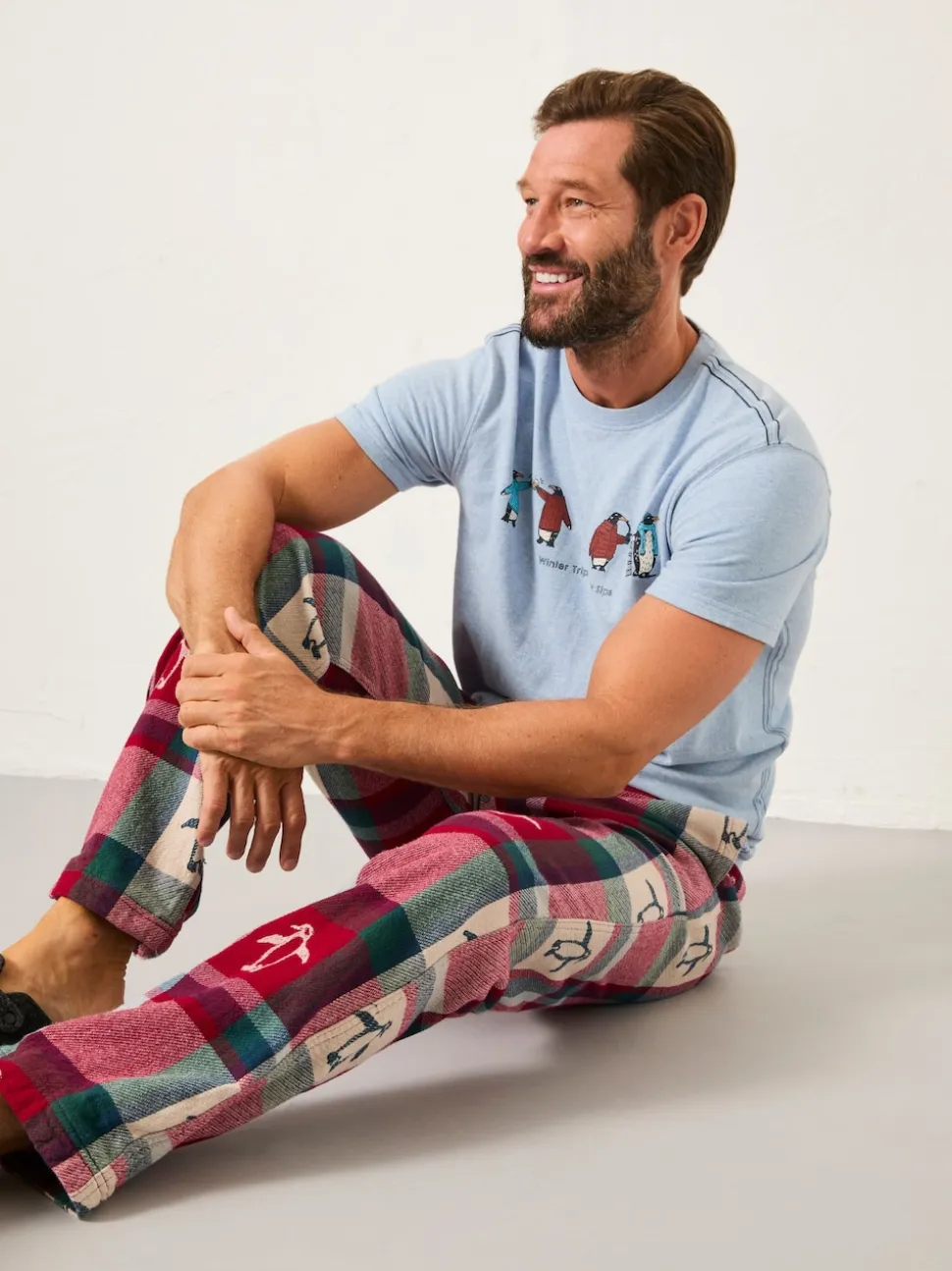 FatFace Red Penguin Jacquard Pyjama Bottoms