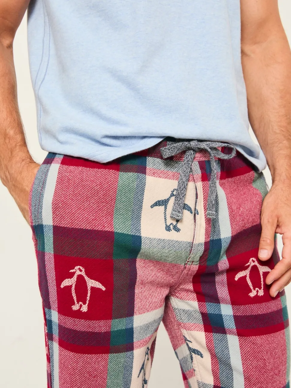 FatFace Red Penguin Jacquard Pyjama Bottoms