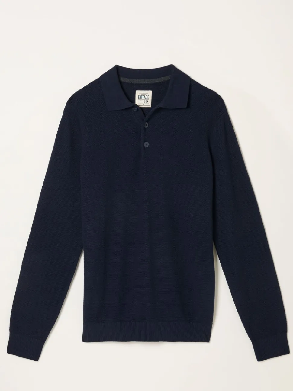 FatFace Row Navy Textured Knitted Button Polo