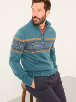 FatFace Runswick Teal Blue Half Zip Neck Knitted Jumper