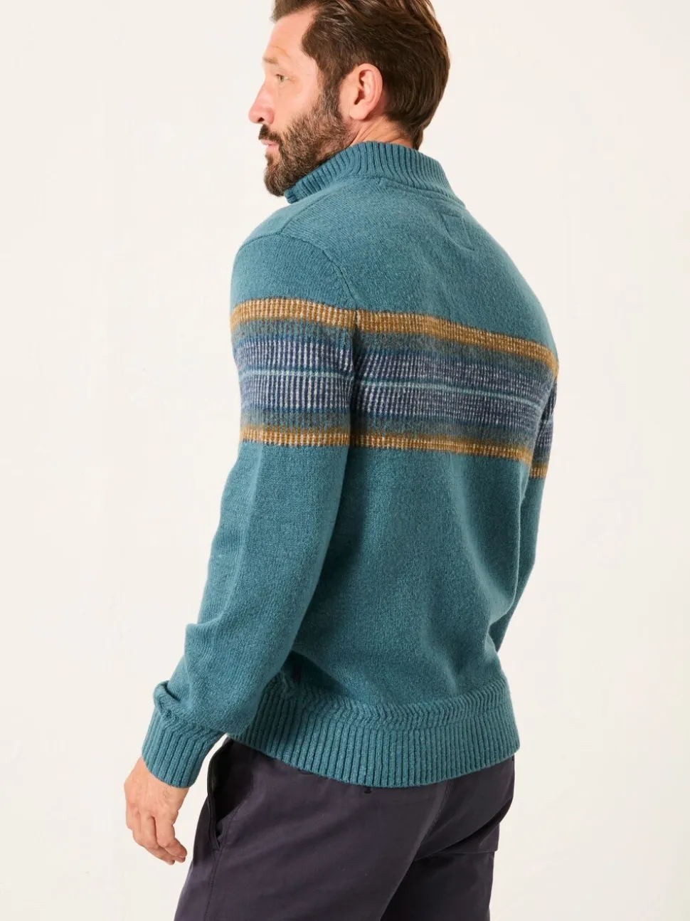FatFace Runswick Teal Blue Half Zip Neck Knitted Jumper