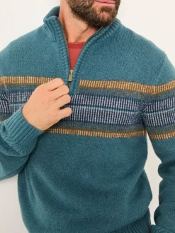 FatFace Runswick Teal Blue Half Zip Neck Knitted Jumper