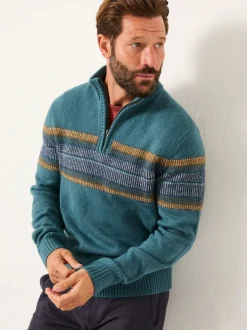 FatFace Runswick Teal Blue Half Zip Neck Knitted Jumper