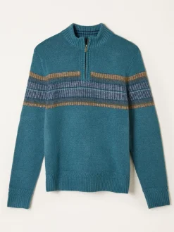 FatFace Runswick Teal Blue Half Zip Neck Knitted Jumper