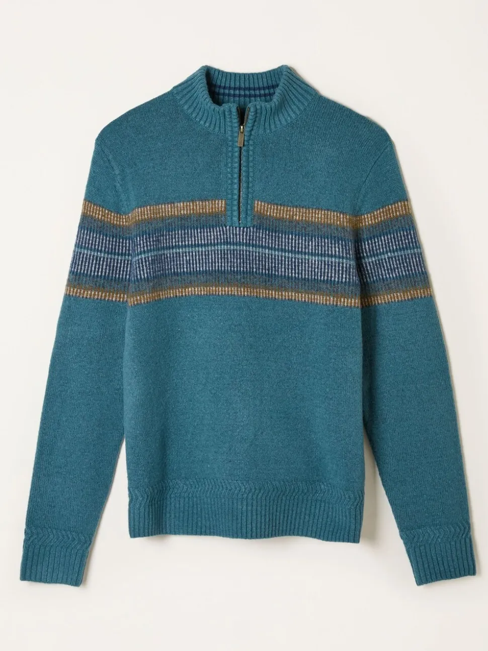 FatFace Runswick Teal Blue Half Zip Neck Knitted Jumper