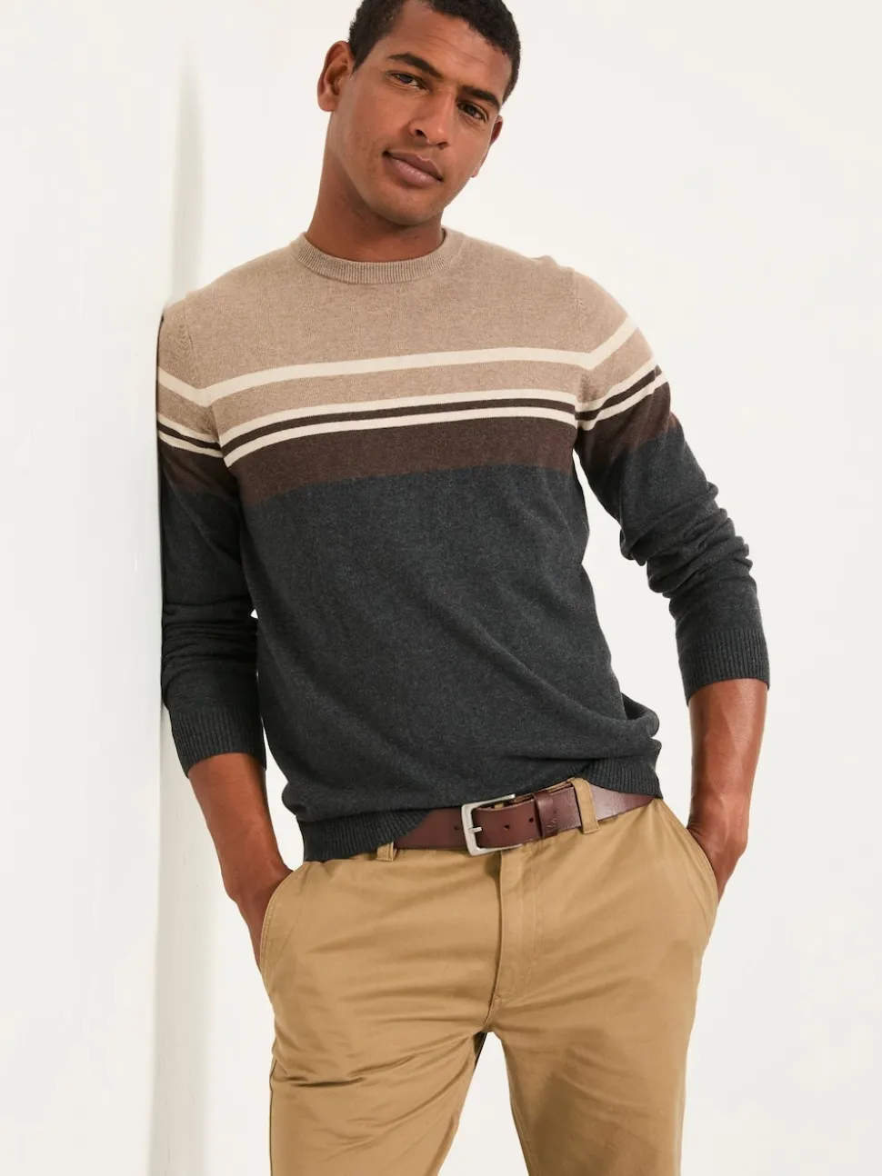 FatFace Rye Charcoal Grey Stripe Crew Neck Knitted Jumper