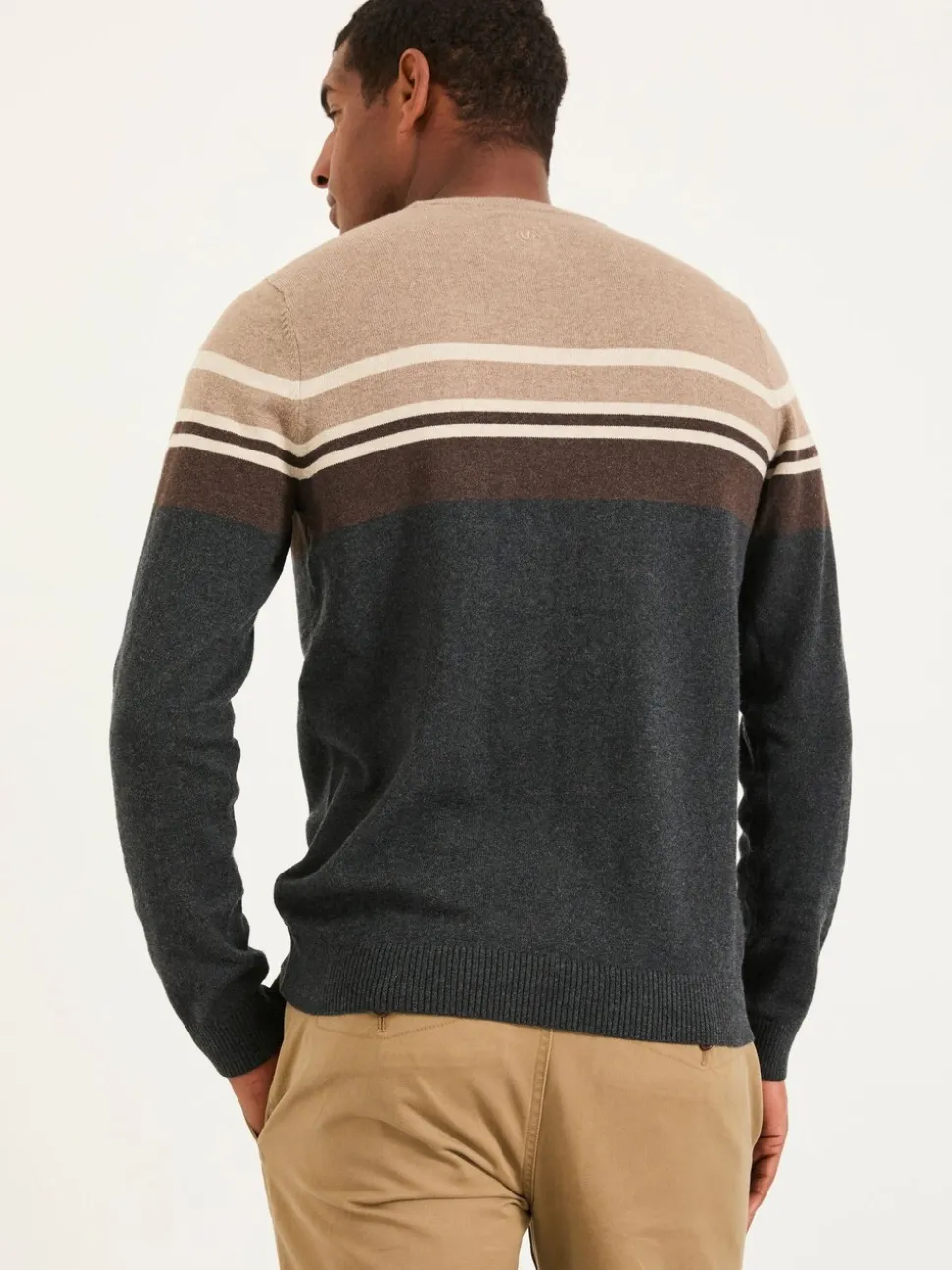 FatFace Rye Charcoal Grey Stripe Crew Neck Knitted Jumper