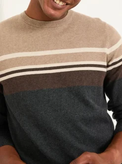 FatFace Rye Charcoal Grey Stripe Crew Neck Knitted Jumper