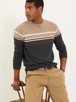 FatFace Rye Charcoal Grey Stripe Crew Neck Knitted Jumper
