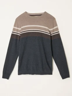 FatFace Rye Charcoal Grey Stripe Crew Neck Knitted Jumper