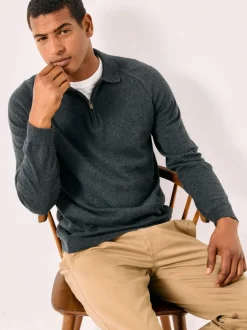 FatFace Rye Charcoal Grey Zip Collar Knitted Polo Jumper