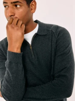 FatFace Rye Charcoal Grey Zip Collar Knitted Polo Jumper