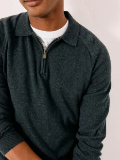 FatFace Rye Charcoal Grey Zip Collar Knitted Polo Jumper
