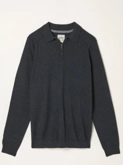 FatFace Rye Charcoal Grey Zip Collar Knitted Polo Jumper