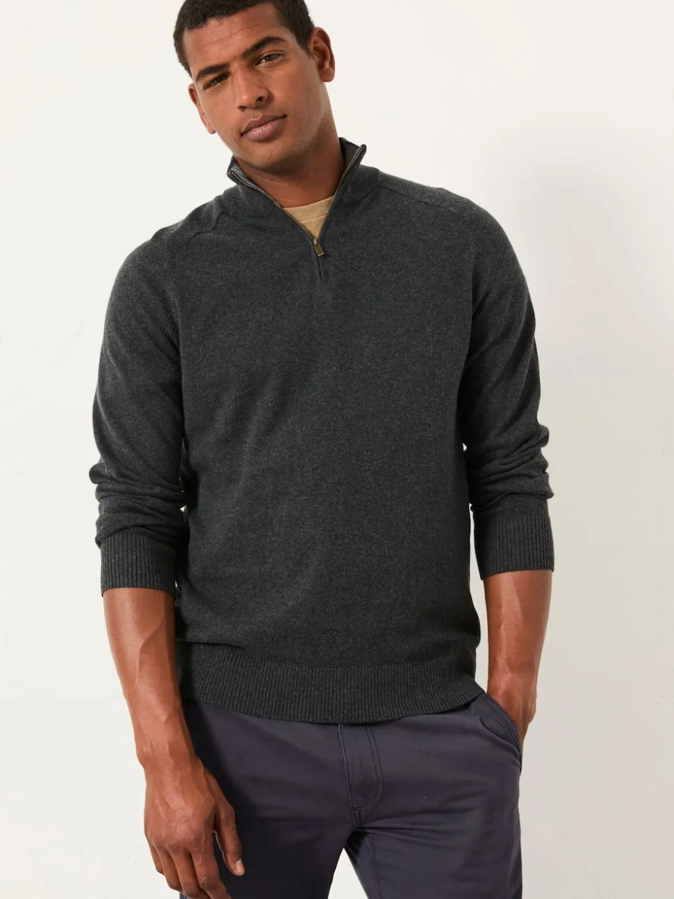 FatFace Rye Charcoal Grey Half Zip Neck Knitted Jumper
