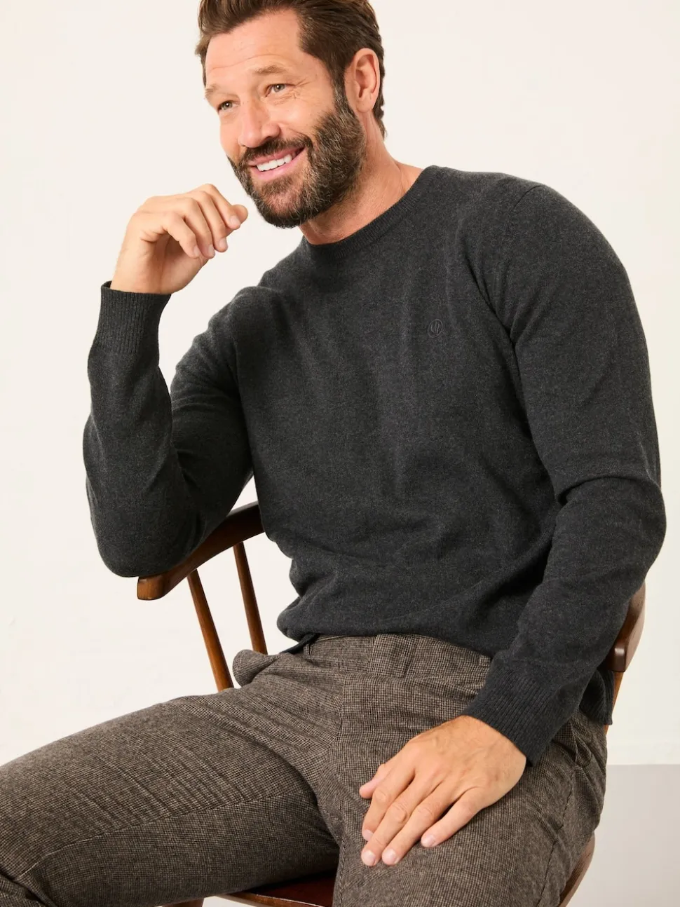 FatFace Rye Charcoal Grey Crew Neck Knitted Jumper